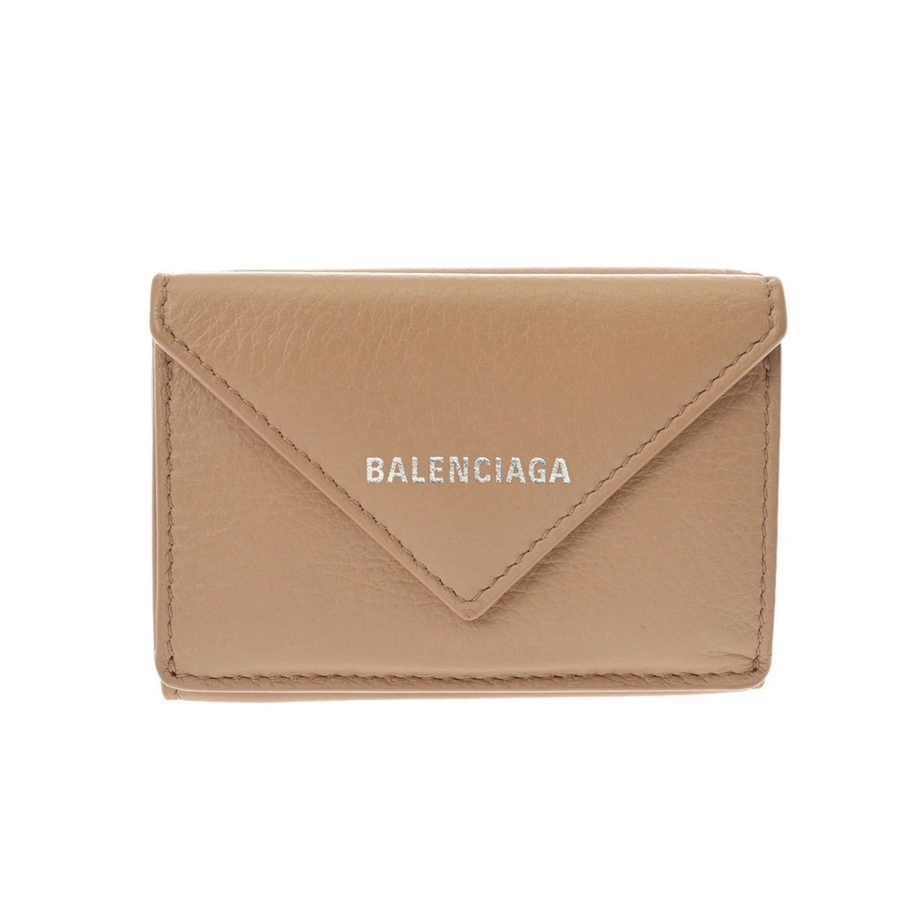 BALENCIAGA Paper Wallet Beige Calfskin Tri fold